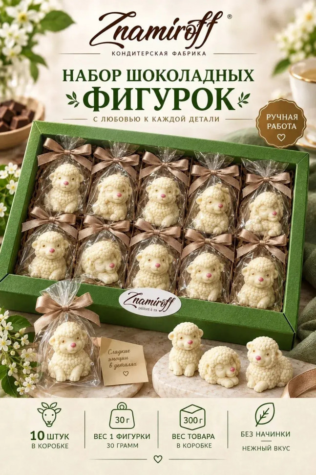  Фигурный шоколад набор Овечки из белого шоколада(10шт по 30г) в Арсеньеве