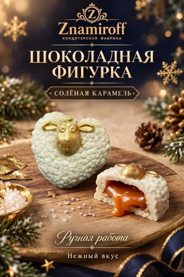 №1 Шоколад фигурный "Овечка-сердечко" белый шоколад с начинкой солёная карамель(блок 5шт по 70г) в Арсеньеве