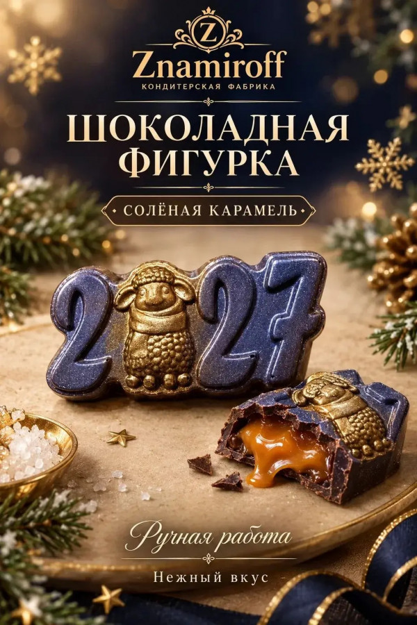 №1 Шоколад фигурный "Год 2027" молочный шоколад с начинкой солёная карамель(блок 5шт по 70г) в Арсеньеве