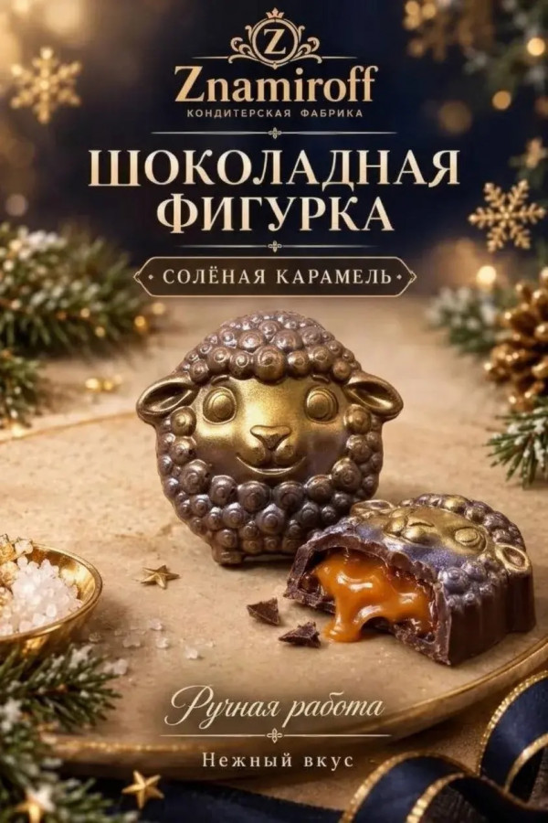 №1 Шоколад фигурный "Овечка-мордашка" молочный шоколад с начинкой солёная карамель(блок 5шт по 70г) в Арсеньеве
