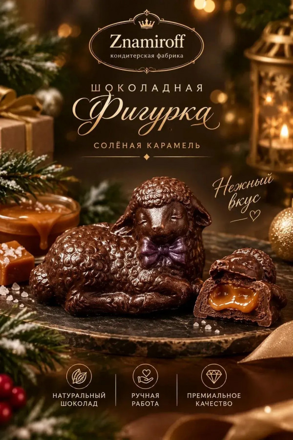 №1 Шоколад фигурный "Овечка спящая" молочный шоколад с начинкой солёная карамель(блок 5шт по 70г) в Арсеньеве