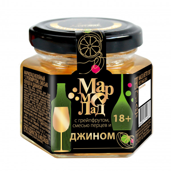 №2 Мармелад в банке "С грейпфрутом, смесью перцев и джином" 130г (18+)  в Арсеньеве