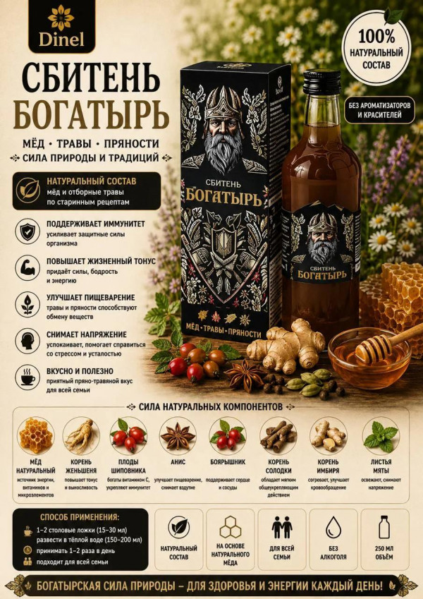 №3 Сбитень Богатырь, 250мл  в Арсеньеве