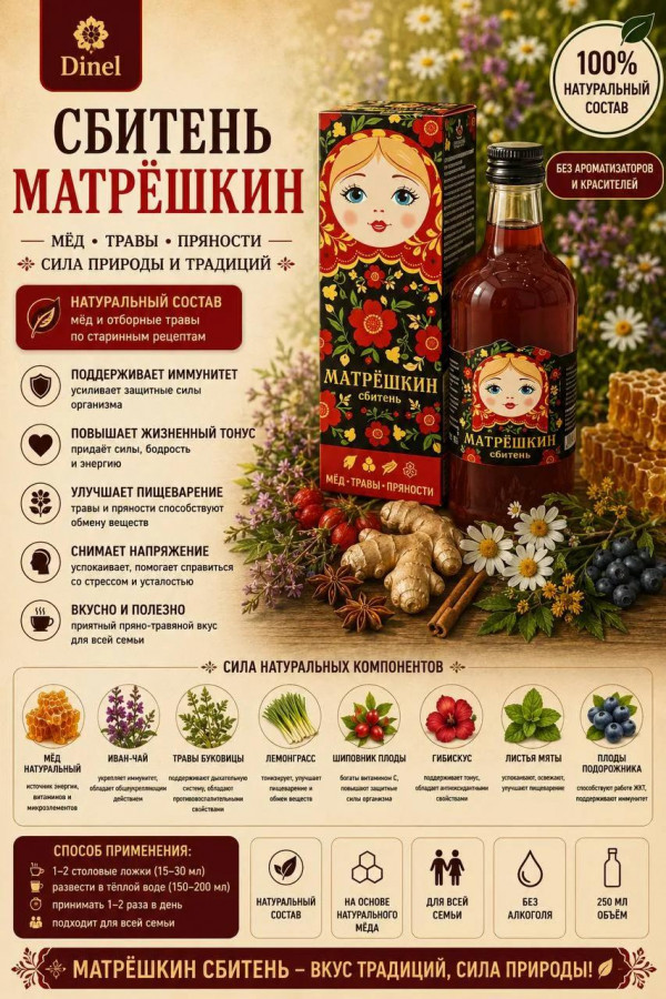 №3 Сбитень Матрёшкин, 250мл  в Арсеньеве